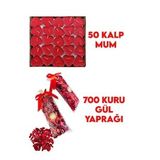 14 Şubat Sevgililer Günü 50 Mum + 700 Kuru Gül Yaprağı, Kalpli Mum ve Kuru Gül Yaprakları-