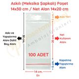 14 X 30 Cm (Kapalı Hali 14 X 20 Cm) 100 Adet Askılı Poşet - Meksika Şapkalı Vitrin