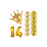 14 Yaş Kral Taçlı Gold Konfetili Şeffaf Balon Seti