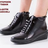 140 Ortopedik Taban Cırtlı Siyah Anne Botu Kadın Bot Postal Çizme