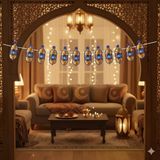 140 x 17 cm Ramazan Dekoratif Mavi Kandil Süs - Ramazan Duvar ve Asma Dekoru