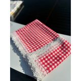 140x170 Raşel Leke Tutmaz Güpürlü Masa/Sofra örtüsü ekose kırmızı BHT005