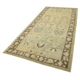 140x328 cm Taşpınar Bej Klasik Yün El Dokuma Modern Geometrik Etnik Eskitme Desenli Boho Oturma Odası Salon Yolluk Koridor Mutfak Halısı