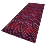 140x377 cm Geometrik Halı Kırmızı Geometrik Yün El Dokuma Modern Geometrik Etnik Eskitme Desenli Boho Oturma Odası Salon Yolluk Koridor Mutfak Halısı