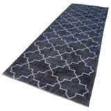 140x397 cm Geometrik Halı Gri Geometrik Yün El Dokuma Modern Geometrik Etnik Eskitme Desenli Boho Oturma Odası Salon Yolluk Koridor Mutfak Halısı
