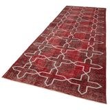 140x412 cm Geometrik Halı Kırmızı Geometrik Yün El Dokuma Modern Geometrik Etnik Eskitme Desenli Boho Oturma Odası Salon Yolluk Koridor Mutfak Halısı