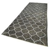 140x427 cm Geometrik Halı Gri Geometrik Yün El Dokuma Modern Geometrik Etnik Eskitme Desenli Boho Oturma Odası Salon Yolluk Koridor Mutfak Halısı