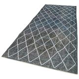141x367 cm Geometrik Halı Gri Geometrik Yün El Dokuma Modern Geometrik Etnik Eskitme Desenli Boho Oturma Odası Salon Yolluk Koridor Mutfak Halısı