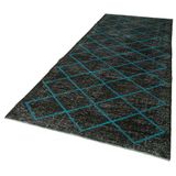 141x373 cm Geometrik Halı Siyah Geometrik Yün El Dokuma Modern Geometrik Etnik Eskitme Desenli Boho Oturma Odası Salon Yolluk Koridor Mutfak Halısı