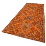 141x375 cm Geometrik Halı Turuncu Geometrik Yün El Dokuma Modern Geometrik Etnik Eskitme Desenli Boho Oturma Odası Salon Yolluk Koridor Mutfak Halısı