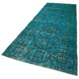 141x414 cm Geometrik Halı Turkuaz Geometrik Yün El Dokuma Modern Geometrik Etnik Eskitme Desenli Boho Oturma Odası Salon Yolluk Koridor Mutfak Halısı