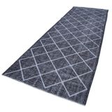 141x423 cm Geometrik Halı Gri Geometrik Yün El Dokuma Modern Geometrik Etnik Eskitme Desenli Boho Oturma Odası Salon Yolluk Koridor Mutfak Halısı