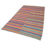 142x260 cm Çizgili Kilim Turuncu Çizgili Yün El Dokuma Modern Geometrik Etnik Eskitme Desenli Boho Oturma Odası Salon Yolluk Koridor Mutfak Halısı