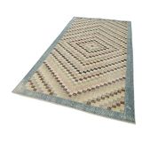 142x261 cm Kareli Kilim Bej Kareli Yün El Dokuma Modern Geometrik Etnik Eskitme Desenli Boho Oturma Odası Salon Yolluk Koridor Mutfak Halısı