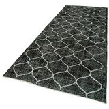 142x362 cm Geometrik Halı Siyah Geometrik Yün El Dokuma Modern Geometrik Etnik Eskitme Desenli Boho Oturma Odası Salon Yolluk Koridor Mutfak Halısı