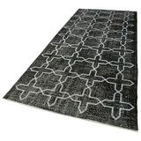 142x371 cm Geometrik Halı Siyah Geometrik Yün El Dokuma Modern Geometrik Etnik Eskitme Desenli Boho Oturma Odası Salon Yolluk Koridor Mutfak Halısı