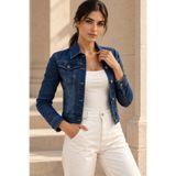1434 Polo State Kadın Koyu Mavi Yıkamalı Slim Fit Kısa Denim Ceket