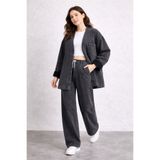 1434 Polo State Kadın Oversize Denim Takım Bol Paça Pantolonlu Günlük Jean Takım Antrasit