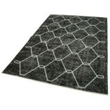 143x211 cm Geometrik Halı Siyah Geometrik Yün El Dokuma Modern Geometrik Etnik Eskitme Desenli Boho Oturma Odası Salon Yolluk Koridor Mutfak Halısı