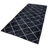 143x317 cm Geometrik Halı Siyah Geometrik Yün El Dokuma Modern Geometrik Etnik Eskitme Desenli Boho Oturma Odası Salon Yolluk Koridor Mutfak Halısı