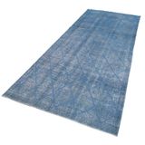 143x338 cm Geometrik Halı Mavi Geometrik Yün El Dokuma Modern Geometrik Etnik Eskitme Desenli Boho Oturma Odası Salon Yolluk Koridor Mutfak Halısı