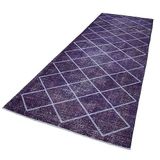143x390 cm Geometrik Halı Mor Geometrik Yün El Dokuma Modern Geometrik Etnik Eskitme Desenli Boho Oturma Odası Salon Yolluk Koridor Mutfak Halısı