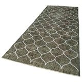 143x395 cm Geometrik Halı Gri Geometrik Yün El Dokuma Modern Geometrik Etnik Eskitme Desenli Boho Oturma Odası Salon Yolluk Koridor Mutfak Halısı