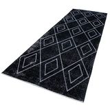 143x420 cm Geometrik Halı Siyah Geometrik Yün El Dokuma Modern Geometrik Etnik Eskitme Desenli Boho Oturma Odası Salon Yolluk Koridor Mutfak Halısı