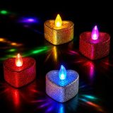 144 Adet Yüksek Kalite Simli Kalpli Renkli Led Işıklı Mum Kırmızı Gümüş Gold Kalpli Tea Light Mum
