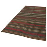 144x297 cm Çizgili Kilim Kahverengi Çizgili Yün El Dokuma Modern Geometrik Etnik Eskitme Desenli Boho Oturma Odası Salon Yolluk Koridor Mutfak Halısı