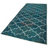 144x354 cm Geometrik Halı Turkuaz Geometrik Yün El Dokuma Modern Geometrik Etnik Eskitme Desenli Boho Oturma Odası Salon Yolluk Koridor Mutfak Halısı