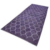 144x374 cm Geometrik Halı Mor Geometrik Yün El Dokuma Modern Geometrik Etnik Eskitme Desenli Boho Oturma Odası Salon Yolluk Koridor Mutfak Halısı