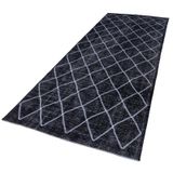 144x377 cm Geometrik Halı Mor Geometrik Yün El Dokuma Modern Geometrik Etnik Eskitme Desenli Boho Oturma Odası Salon Yolluk Koridor Mutfak Halısı