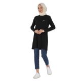 1451_Nakışlı Basic Tesettür Tunik, 00100 Siyah, 38