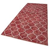 145x366 cm Geometrik Halı Kırmızı Geometrik Yün El Dokuma Modern Geometrik Etnik Eskitme Desenli Boho Oturma Odası Salon Yolluk Koridor Mutfak Halısı