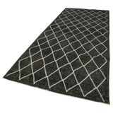 146x387 cm Geometrik Halı Siyah Geometrik Yün El Dokuma Modern Geometrik Etnik Eskitme Desenli Boho Oturma Odası Salon Yolluk Koridor Mutfak Halısı