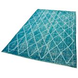 147x249 cm Geometrik Halı Turkuaz Geometrik Yün El Dokuma Modern Geometrik Etnik Eskitme Desenli Boho Oturma Odası Salon Yolluk Koridor Mutfak Halısı