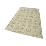 147x251 cm Kareli Kilim Bej Kareli Yün El Dokuma Modern Geometrik Etnik Eskitme Desenli Boho Oturma Odası Salon Yolluk Koridor Mutfak Halısı