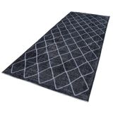 147x370 cm Geometrik Halı Gri Geometrik Yün El Dokuma Modern Geometrik Etnik Eskitme Desenli Boho Oturma Odası Salon Yolluk Koridor Mutfak Halısı