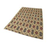148x233 cm Kareli Kilim Bej Kareli Yün El Dokuma Modern Geometrik Etnik Eskitme Desenli Boho Oturma Odası Salon Yolluk Koridor Mutfak Halısı