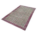 148x243 cm Kareli Kilim Mor Kareli Yün El Dokuma Modern Geometrik Etnik Eskitme Desenli Boho Oturma Odası Salon Yolluk Koridor Mutfak Halısı