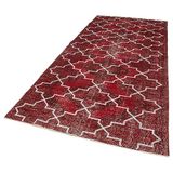 148x351 cm Geometrik Halı Kırmızı Geometrik Yün El Dokuma Modern Geometrik Etnik Eskitme Desenli Boho Oturma Odası Salon Yolluk Koridor Mutfak Halısı