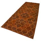 148x392 cm Geometrik Halı Turuncu Geometrik Yün El Dokuma Modern Geometrik Etnik Eskitme Desenli Boho Oturma Odası Salon Yolluk Koridor Mutfak Halısı