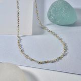 14K Altın Kaplama Akuamarin Taşlı Rosary Zincir Gümüş Kolye - Açık Mavi Doğum Taşı Minimal Tesbih Zincir Kadın Kolye - Cns00638