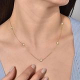 14K Altın Kaplama Çiçek Figürlü Zirkon Taşlı Minimal Zincir Gümüş Kolye - Çoklu Çiçekli Zarif Kadın Kolye - Cns00623