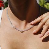 14K Altın Kaplama Doğal Akuamarin Taşlı Kuş Detaylı Choker Gümüş Kolye - Ngs00115