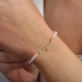 14K Altın Kaplama Doğal Ay Taşı Fasetli İsmli Gümüş Bileklik - Bgs00111
