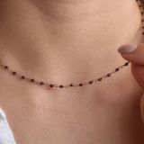14K Altın Kaplama Lal Taşı Rosary Zincir Gümüş Kolye - Kırmızı Doğum Taşı Minimal Zincir Kadın Kolye- Cns00640