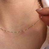 14K Altın Kaplama Pembe Kuvars Taşlı Rosary Zincir Gümüş Kolye Açık Pembe Minimal Zincir Kadın Kolye- Cns00637