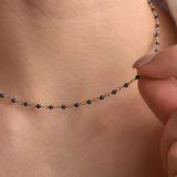 14K Altın Kaplama Safir Taşlı Rosary Zincir Gümüş Kolye - Mavi Safir Minimal Tesbih Zincir Kadın Kolye - Cns00626